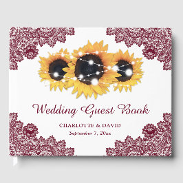 Libro De Visitas Moda rusa de Borgoña Boda de girasol de encaje