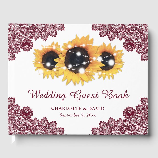 Libro De Visitas Moda rusa de Borgoña Boda de girasol de encaje (Anverso)