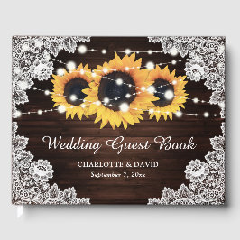 Libro De Visitas Moda Rústica Wood Lace Boda Sunflower Guest Book