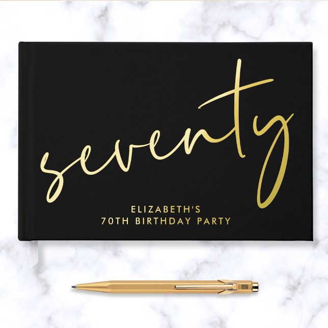 Libro De Visitas Moda Script Black 70th Birthday Party (Subido por el creador)