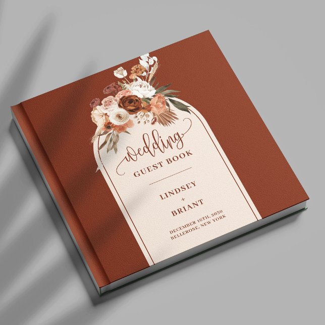 Libro De Visitas Moda Terracotta Pampas Grass Boho Boda Floral (Chic Terracotta Pampas Grass Boho Floral Wedding Guest Book)