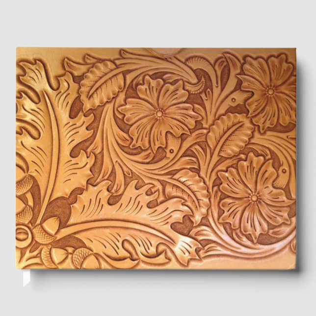 Libro De Visitas Moda vaquera marrón rústica cuero occidental (Anverso)