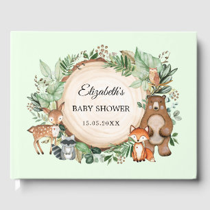 Libro De Visitas Moda Woodland Forest Animals Greenery Baby Shower