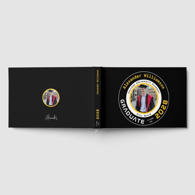 Libro De Visitas Modern Black Yellow Graduation Photo (Lleno)