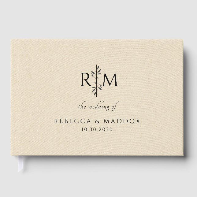 Libro De Visitas Modern Botanical Monogram Ivory Wedding  (Anverso)