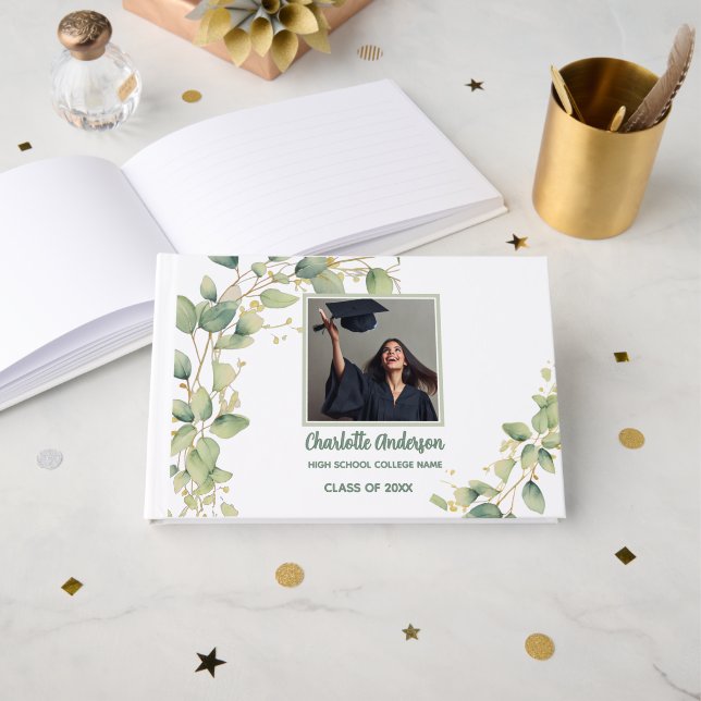 Libro De Visitas Modern Botanical Sage Graduate Photo (Anverso Abierto)