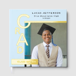 Libro De Visitas Modern Cool Blue Graduation Photo Gold