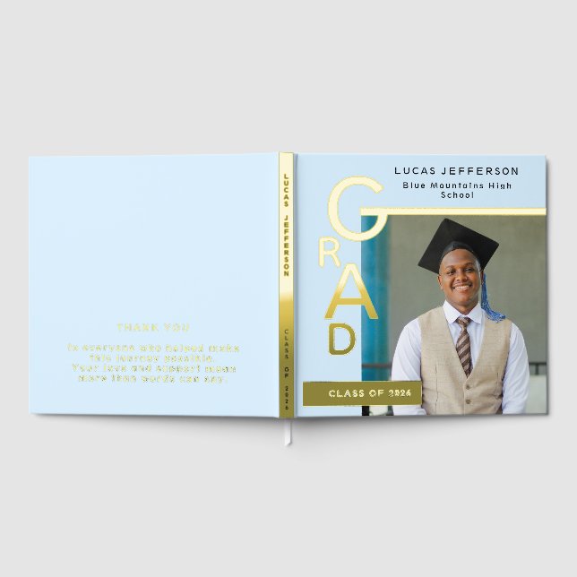Libro De Visitas Modern Cool Blue Graduation Photo Gold (Lleno)