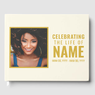 Libro De Visitas Modern Ecru Gold Photo Celebration of Life