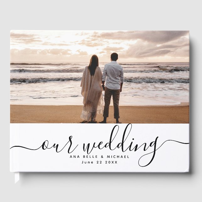 Libro De Visitas Modern Elegant Chic Handwritten Photo Wedding (Anverso)