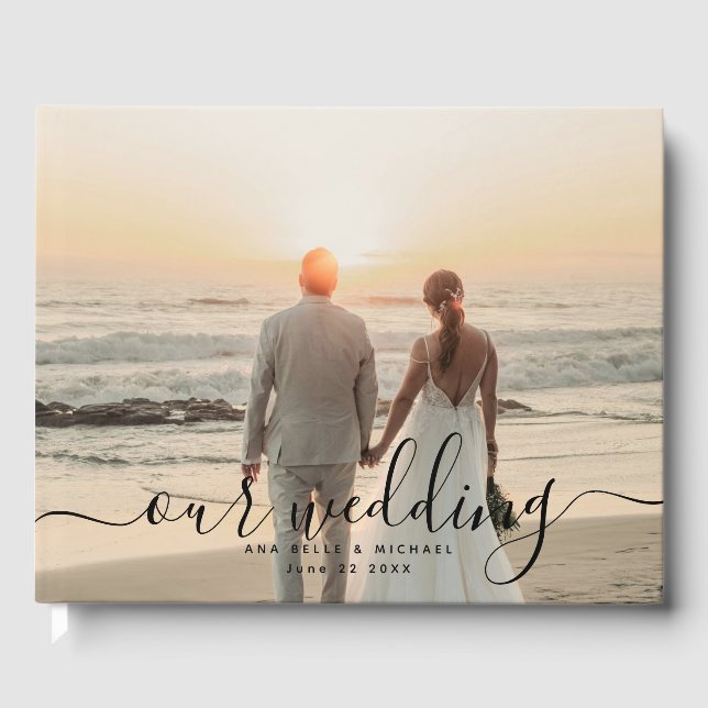 Libro De Visitas Modern Elegant Chic Handwritten Photo Wedding (Anverso)