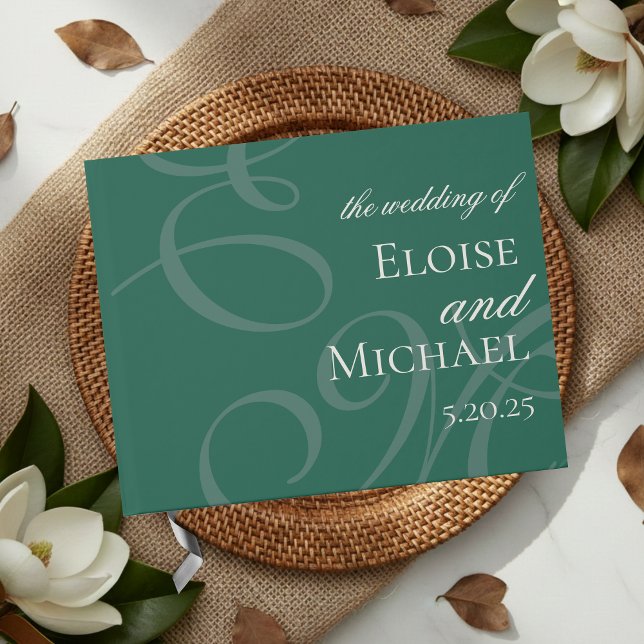 Libro De Visitas Modern Elegant Green Monogram Calligraphy Wedding  (Modern Elegant Green Monogram Calligraphy Wedding Guest Book)