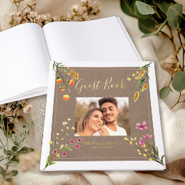 Libro De Visitas Modern Elegant Rustic Wildflowers Photo Wedding