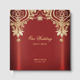 Libro De Visitas Modern Gold Red Floral Guest Book