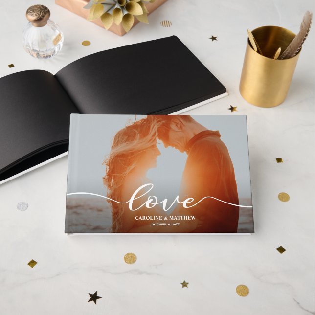 Libro De Visitas Modern Love Script Photo Wedding (Anverso Abierto)
