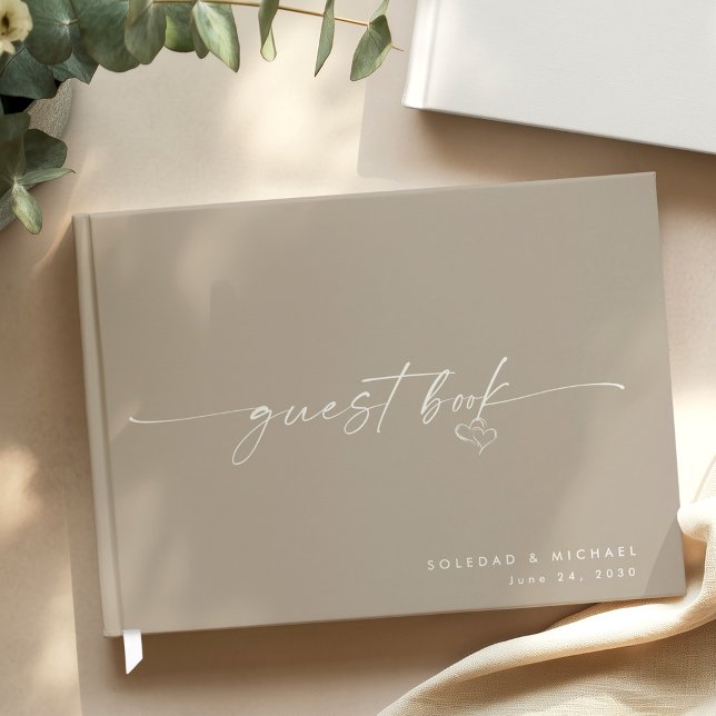 Libro De Visitas Modern Minimalist Taupe Script Wedding  (Subido por el creador)