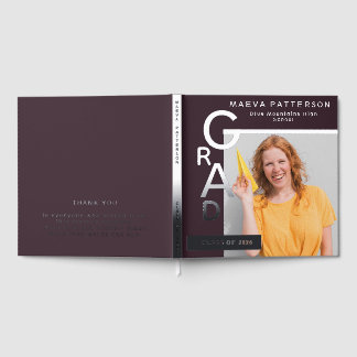 Libro De Visitas Modern Plum Graduation Photo Silver