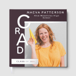 Libro De Visitas Modern Plum Graduation Photo Silver