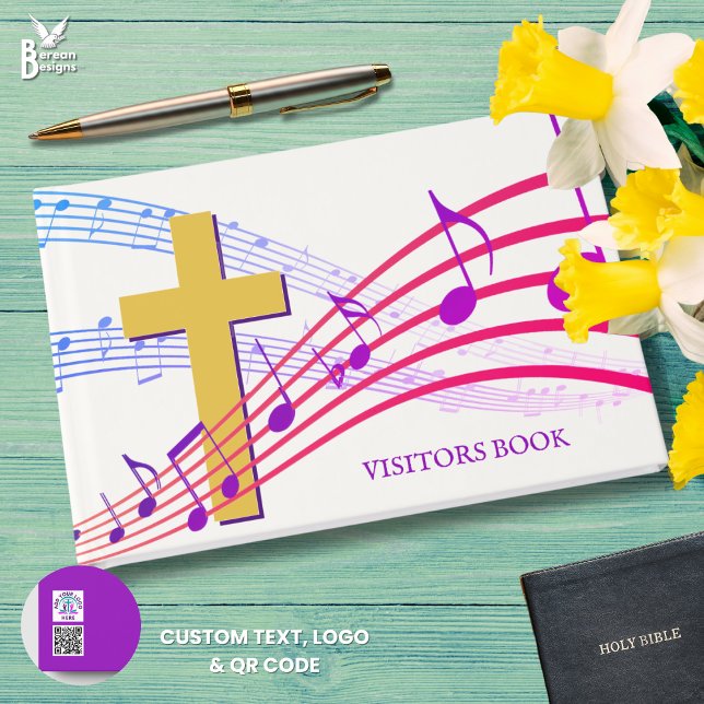 Libro De Visitas Modern QR Logo Church Easter Guest Book (Stylish modern VISITORS BOOK for church services. Custom text on spine and back. Ideal for EASTER)