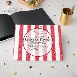 Libro De Visitas Modern Red Chalk Stripes Double Hearts Baby Shower