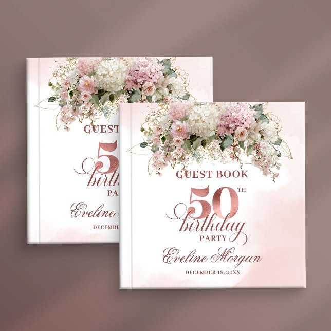 Libro De Visitas Modern Rose Gold Blush Floral 50th Guest Book (Modern Rose Gold Blush Floral 50th Guest Book)