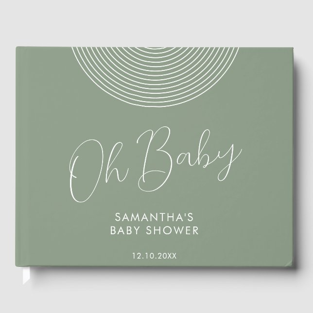 Libro De Visitas Modern Sage Green Baby Shower geometric (Anverso)
