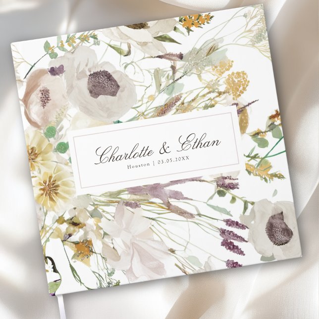 Libro De Visitas Modern Spring Wedding (Modern Spring Boho Floral Watercolor Wedding Guest Book)