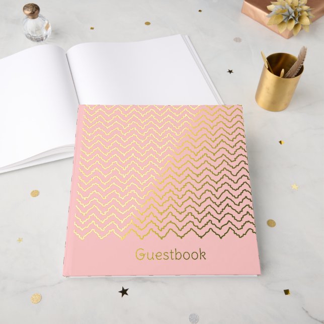 Libro De Visitas Modern Squiggly Zigzag Chevron Pattern On Pink (Anverso Abierto)