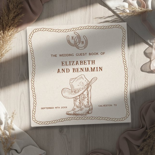 Libro De Visitas Modern Western Horseshoe Initials Cowboy Wedding (Subido por el creador)