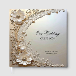 Libro De Visitas Modern White Flowers Pearls Guest Book