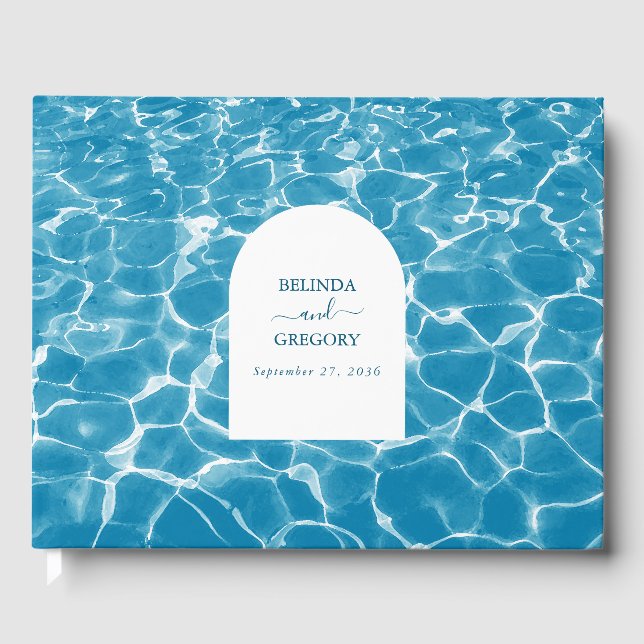 Libro De Visitas Moderna acuarela Blue Ocean Beach Wedding (Anverso)