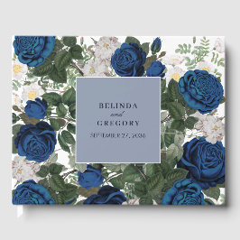 Libro De Visitas Moderna acuarela floral azul elegante matrimonio