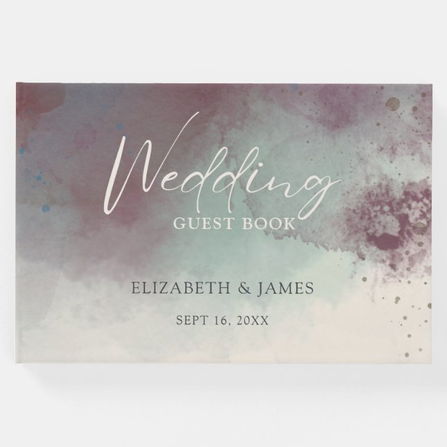Libro De Visitas Moderna acuarela Jewel Tones Boho Boda (Anverso)