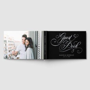 Libro De Visitas Moderna caligrafía boda negro plateado eterno