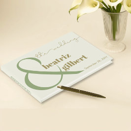 Libro De Visitas Moderna elegancia Verde y Crema Ampersand Boda