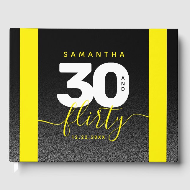 Libro De Visitas Moderna Girly Brillante Amarillo 30 y Flirty (Anverso)