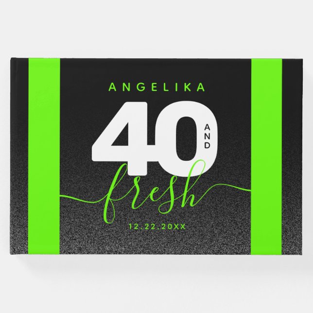 Libro De Visitas Moderna Girly verde brillante 40 y fresco (Anverso)