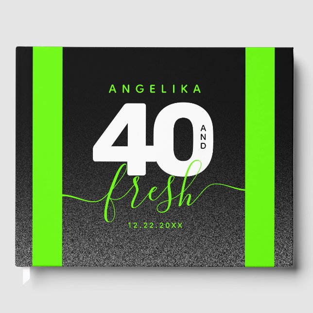 Libro De Visitas Moderna Girly verde brillante 40 y fresco (Anverso)