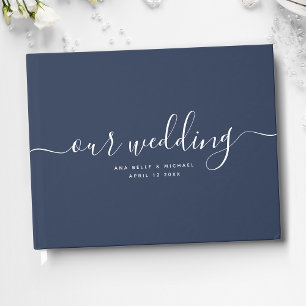 Libro De Visitas Moderna Moda minimalista elegante Boda azul de la 
