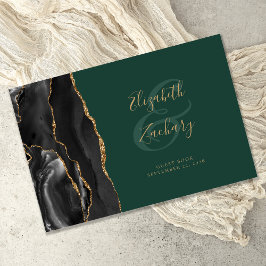 Libro De Visitas Moderno Black Agate Gold Script Emerald Green