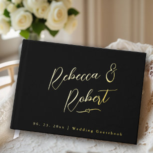Libro De Visitas Moderno Boda de monograma de oro negro