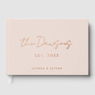 Libro De Visitas Moderno Boda de Relieve metalizado dorado rosa y R