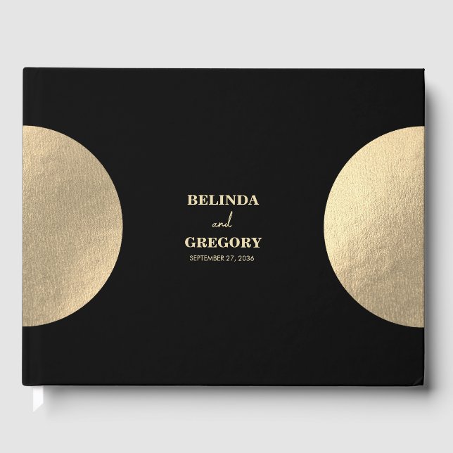 Libro De Visitas Moderno Boda de resumen de oro y negro contemporán (Anverso)