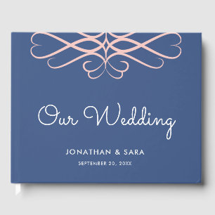Libro De Visitas Moderno Boda De Swirl Elegante De Color Azul Oscur
