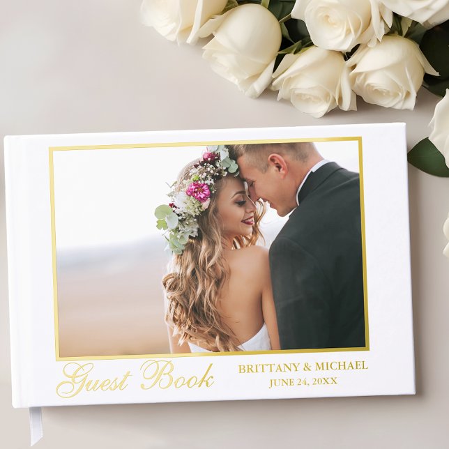 Libro De Visitas Moderno Boda elegante de fotografía Relieve metali (Customize to change text size or text style.)