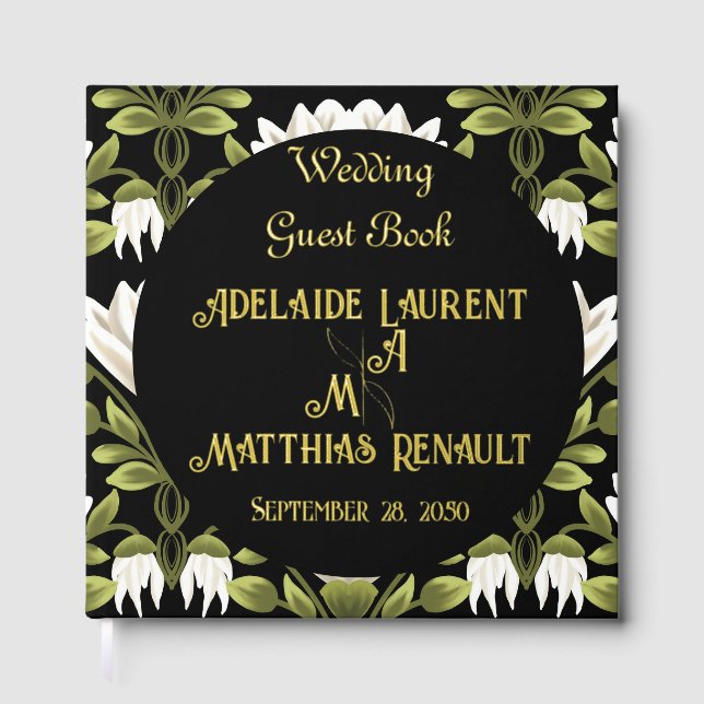 Libro De Visitas Moderno Boda elegante de rayas de oro negro y blan (Anverso)