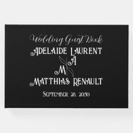 Libro De Visitas Moderno Boda elegante de rayas de oro negro y blan