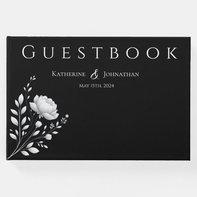 Libro De Visitas Moderno Boda elegante en blanco y negro (Anverso)