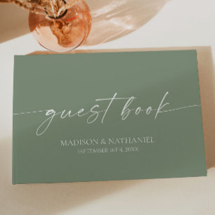 Libro De Visitas Moderno Boda elegante Minimalista Sage Green