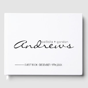 Libro De Visitas Moderno Boda Minimalista de tipografía blanca negr